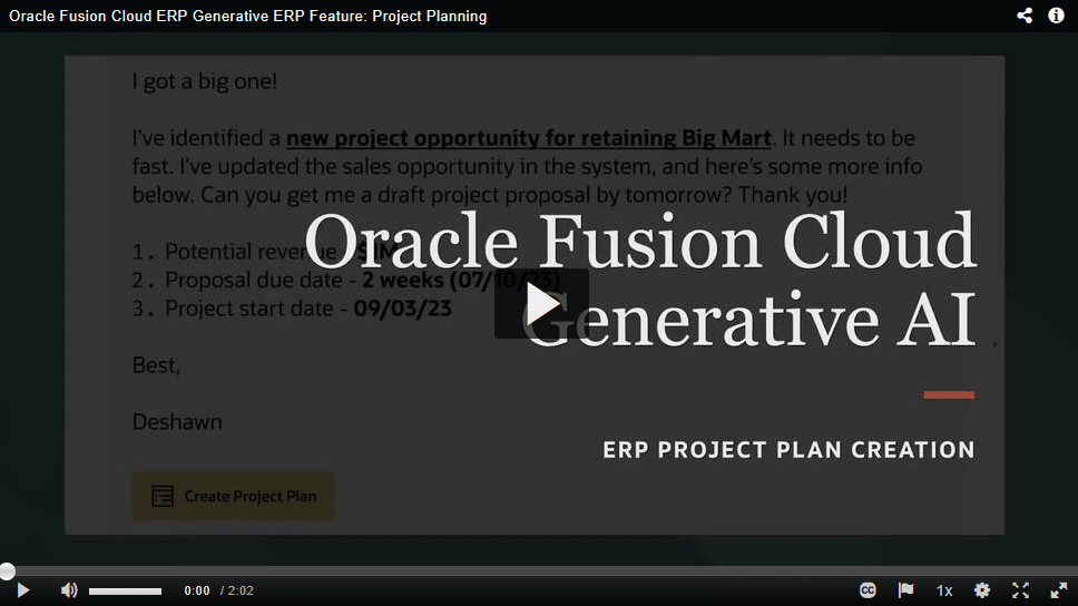 Oracle Fusion Cloud ERP Generative ERP Feature: Project Planning